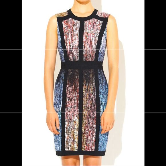 2 BCBMAXAZRIA Red Blue Black Gwenyth Color Block Sleeveless Office Lined Dress - Picture 1 of 2
